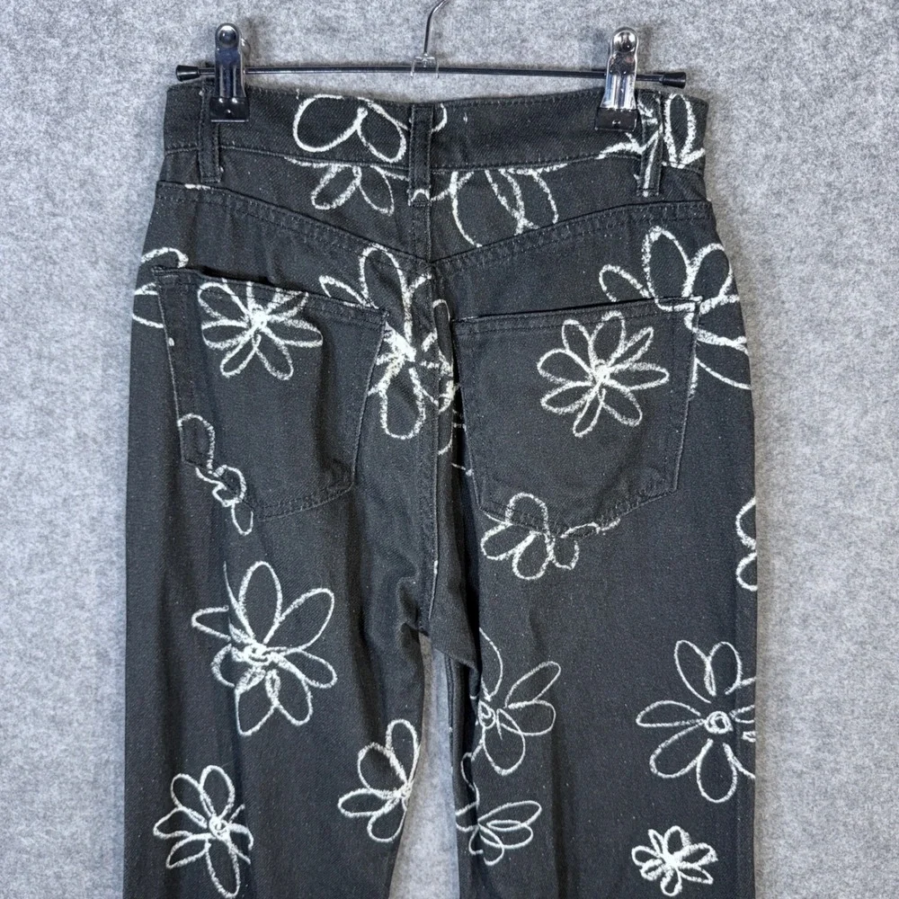 Reformation‎ Jeans 23 Daisy High Rise Straight Long Floral Black Denim